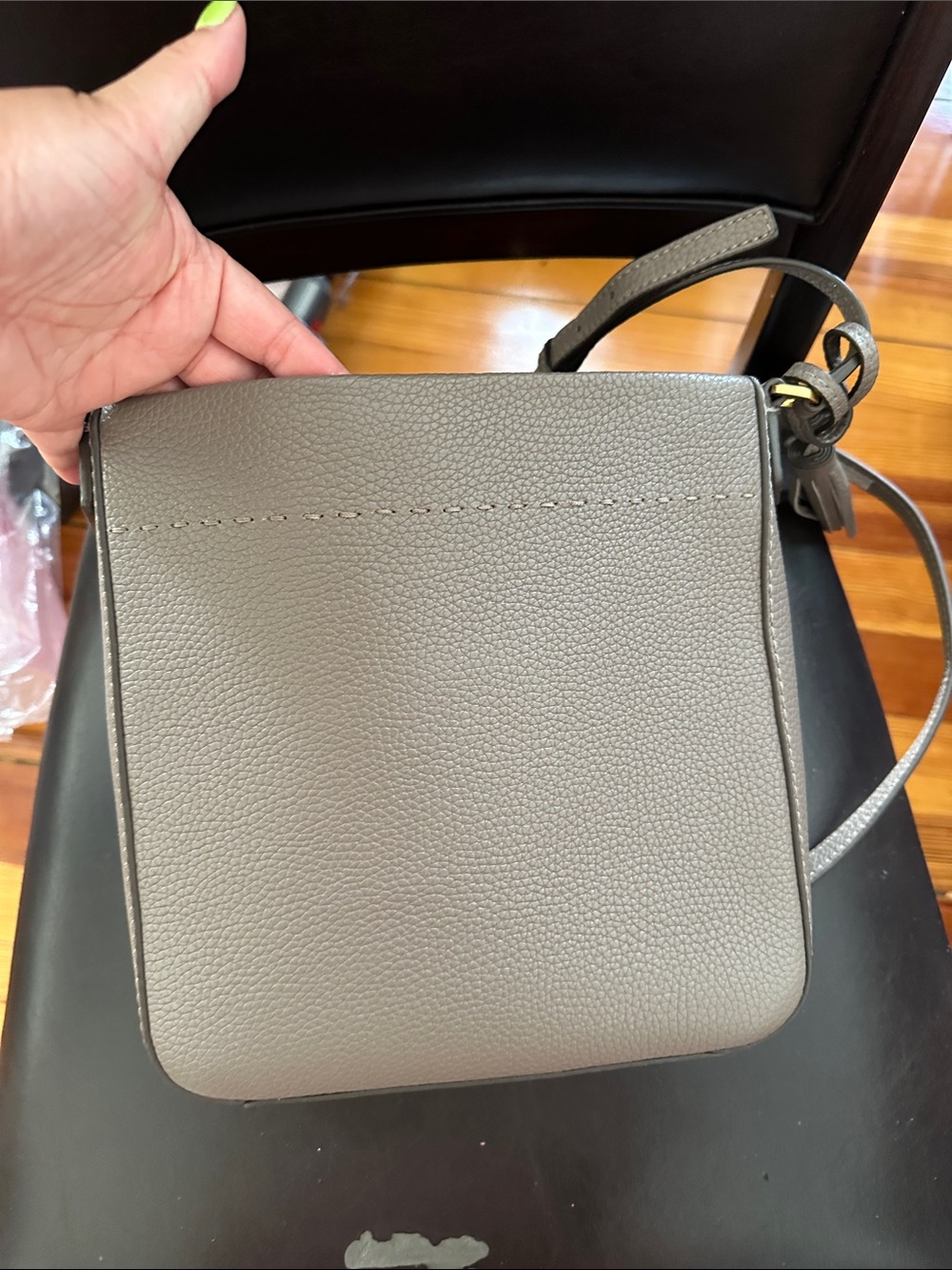 Tory Burch McGraw Pebbled Leather Crossbody with Tassel (Taupe) - Picture 5 of 14